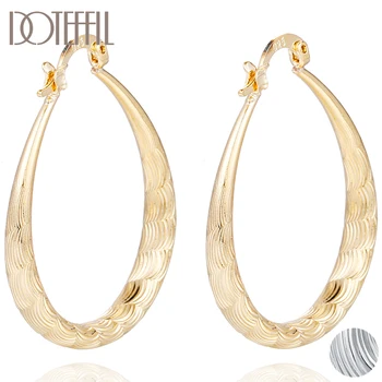 

DOTEFFIL 925 Sterling Silver/Gold Round Circle U Ripple Hoop Earring For Woman Fashion Party Wedding Engagement Party Jewelry