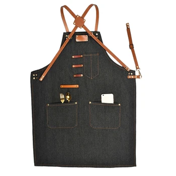 

Apron Denim Fashion Men and Women Pocket Barista Barber Shop Painting Adult Restaurant Cooking Aapron Print Anti-Dirty Overalls