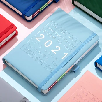 

2021 planner New Fashion Agenda 2021 Jan-Dec English language Thicken notebook A5 Leather soft cover School Efficiency journal