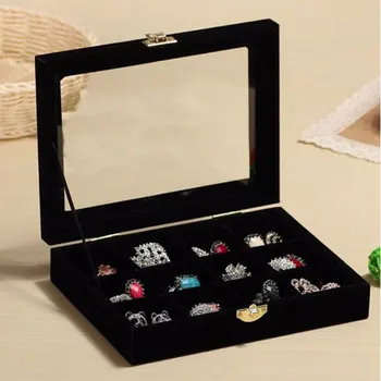 

12 Grids Velvet Jewelry Box Rings Earrings Necklaces Makeup Holder Case Organizer Women Jewelery Storage