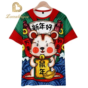 

2020 Summer Style Funny Rats Men T Shirt Streetwear Casual Short Sleeve Print O-Neck Cosplay Streetwear Chinese Red Tops Tee