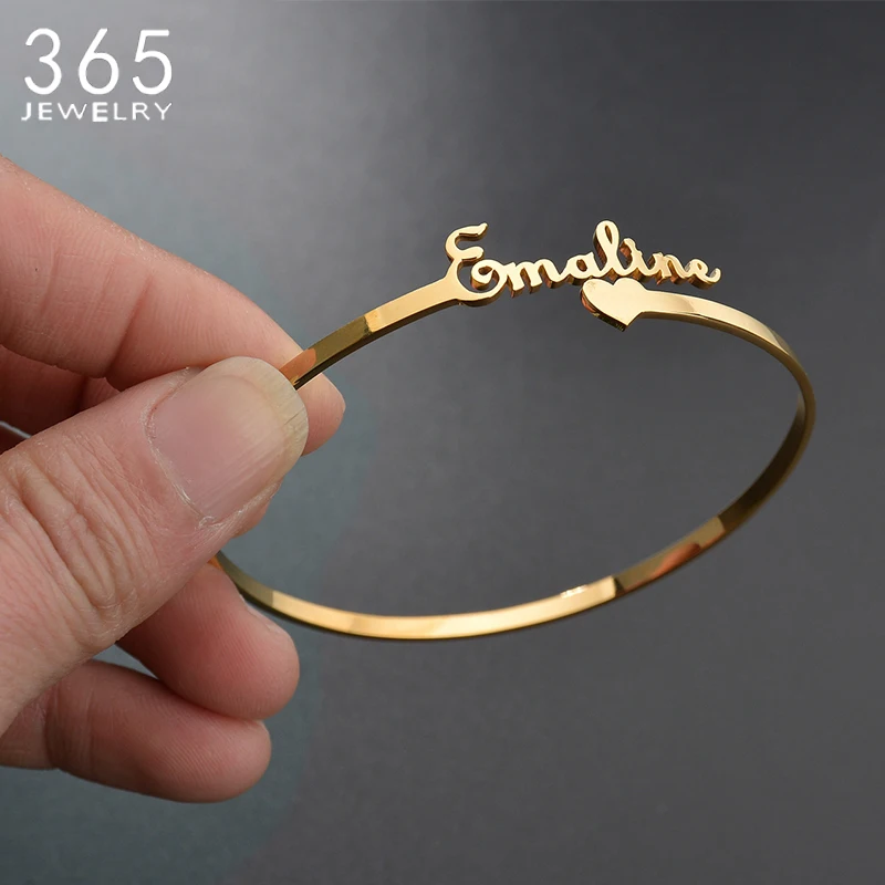 31 Styles New Stainless Steel Customized Bangle Personalized Nameplate Letter Heart Bracelet For Women Girl Jewelry Wedding Gift gold heart customized name bangle for girlfriend personalized nameplate bangle jewelry birthday wedding gift