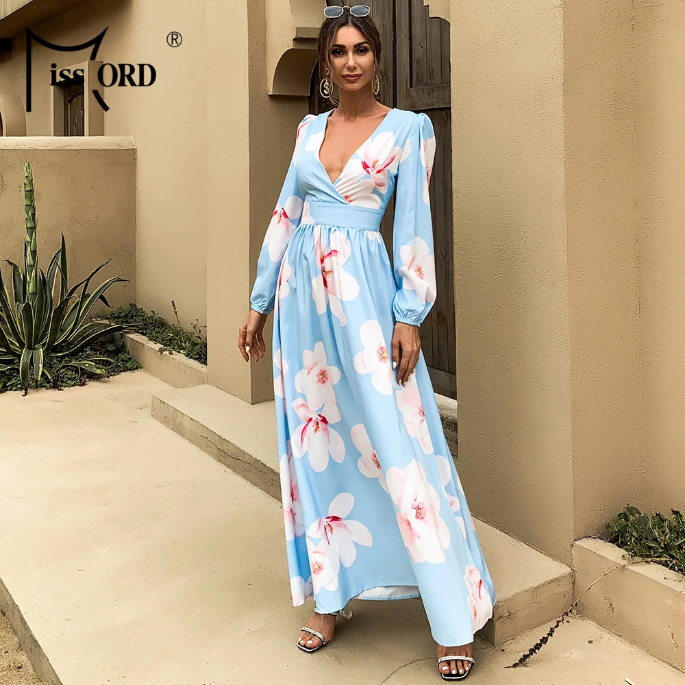 Missord Sexy Deep V Neck Boho Beach Dress Women Long Sleeve Floral Print Dress Casual High Waist Maxi Party Dress Vestido M0582 Missord Sexy Deep V Neck Boho Beach Dress Women Long Sleeve Floral Print Dress Casual High Waist Maxi Party Dress Vestido M0582