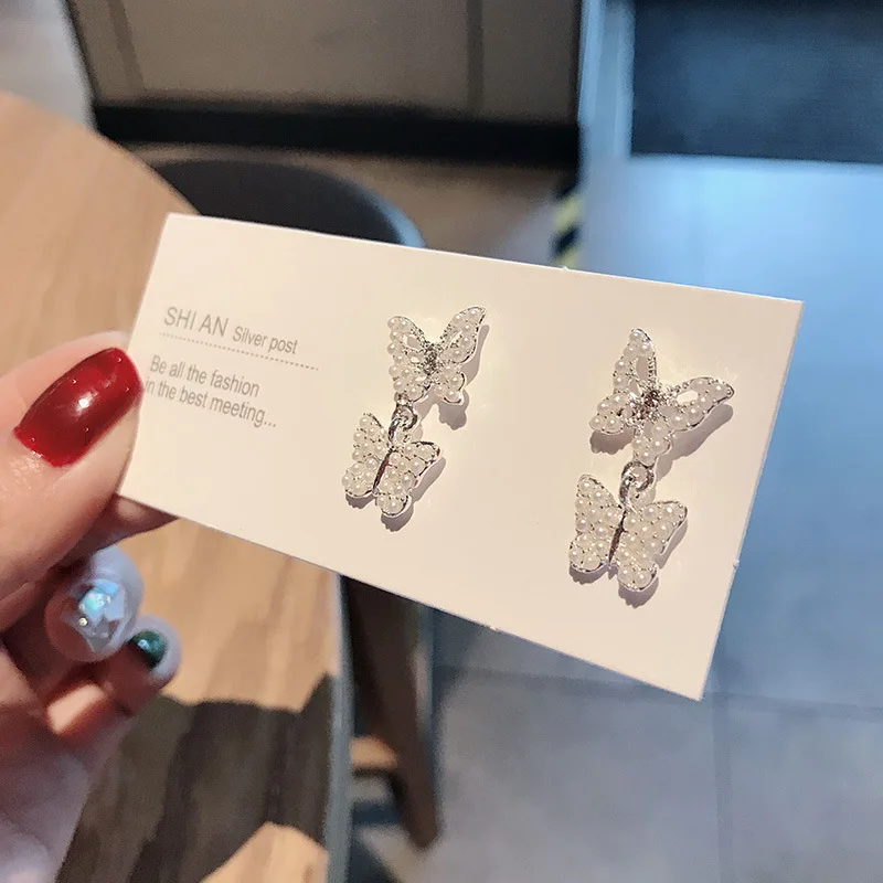 925 серебряные серьги в форме бабочки с кристаллами простые милые корейские женские маленькие серьги-гвоздики Винтажные серьги с цирконием