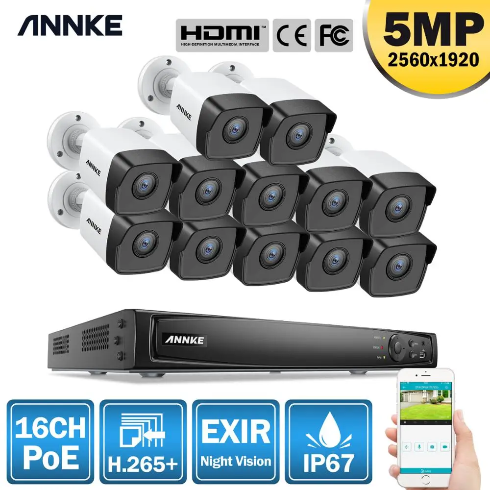 ANNKE 16CH 5MP H.265 + HD PoE сетевая система безопасности видео 12 шт 4 мм объектив IP67 Открытый