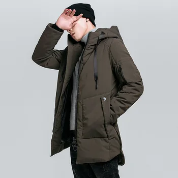 

Black men's long section cotton-padded jacket winter hooded thick warm casual men's cotton-padded jacket men's cotton jacket