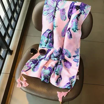 

2020 fashion new silk scarf scarf women spring summer cotton cotton towel feel tulle scarf travel decoration shawl print female