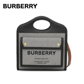 

BURBERRY Logo Graphic Canvas Leather Handbags Two-tone Top Handles Adjustable Crossbody Strap Shoulder Bags For Women 80280621