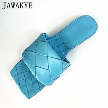 

Multicolor Women Beach Slippers Flat Braid Leather Sandals Square Peep Toe Casual Summer Shoes Brand Runway Mules for Laides