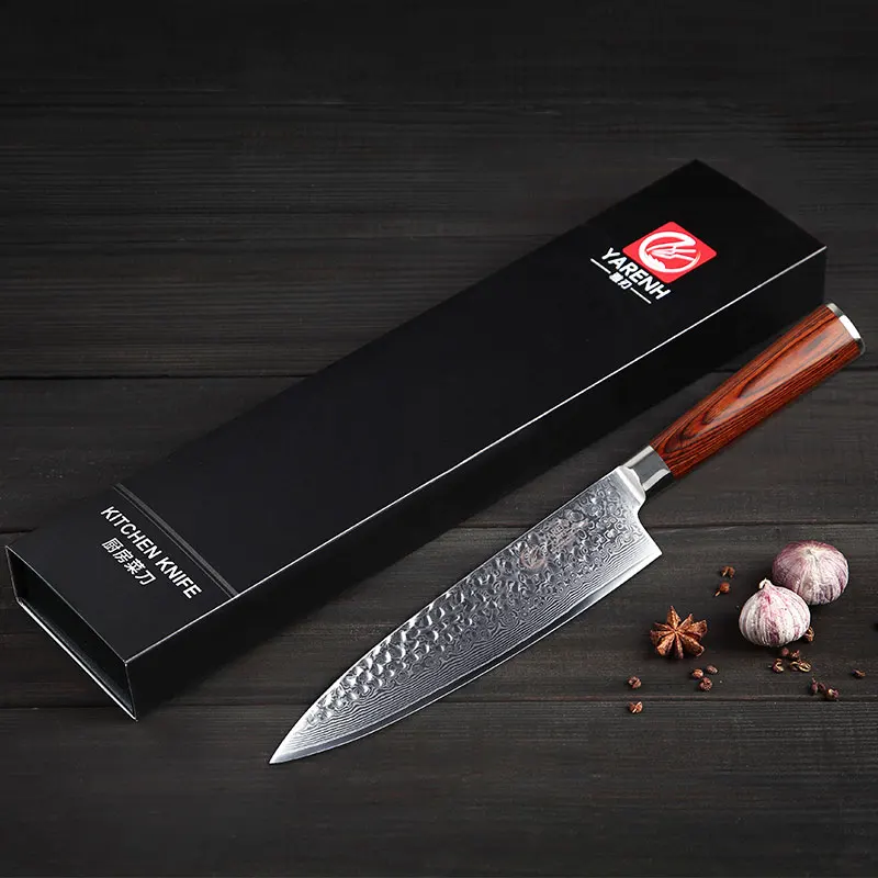 Yarenh нож кухонный 8 дюймов кованные ножи острый из японский vg10 дамасская сталь нож дамаск высокого качества ножи для кухни