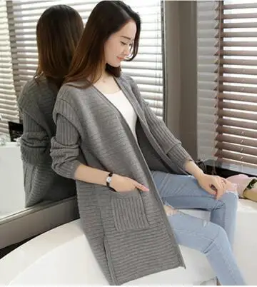 gray Women Spring Autumn New Korean Loose Long Paragraph Sweater Shawl Cardigan Knitted Sweet Students Female Outer Wear G125 - Цвет: gray