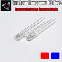 30 шт. светодиодный 5 мм красный и синий общий катод и общий анод 5 мм Высокая яркость Прозрачный круглый двухцветный светильник-излучающий диод