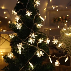 Guirlande LED flocons de neige 2022, guirlande de vacances, lumières féeriques suspendues, ornements d'arbre de noël, décorations pour fête à domicile 