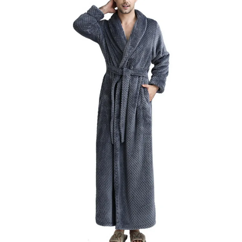 CYSINCOS Мужская удлиненная плюшевая шаль халат Домашняя одежда кимоно фланелевая накидка халат нижнее белье Размер плюс мужской халаты - Цвет: Gray