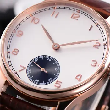 

Mens watch 44mm white Dial black sub-dial silver hands SS case Hand Winding 6498 wristWatch men mechanica waterproof watches men