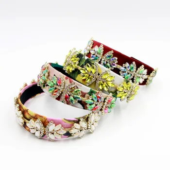 

Charm Baroque Multi Color Crystal Flower Headband for Woman Vintage Flower Print Fabric Hair Band Wedding Party Hair Accessories