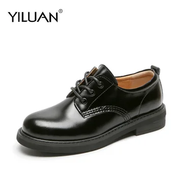 

Yiluan Brand Leather Flats Women Footwear Fashion Casual Female Loafers Soft Sole Shoes Student Lace up Woman Spring 2020 New