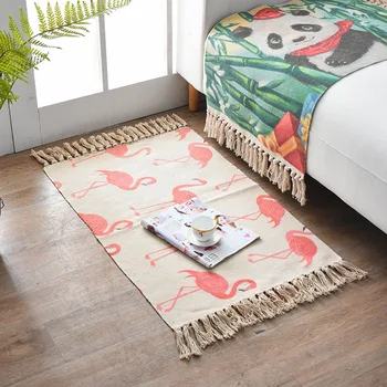 

60x90cm Retro Bohemian Hand Woven Cotton Linen Carpet Tassel Bedside Rug Geometric Floor Mat Living Room Bedroom Home Decor