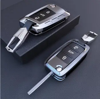 

Car Metal Key Case Cover Shell For For Volkswagen Polo Golf 7 Tiguan For Skoda Octavia Kodiaq Karoq For SEAT Ateca Leon Ibiza
