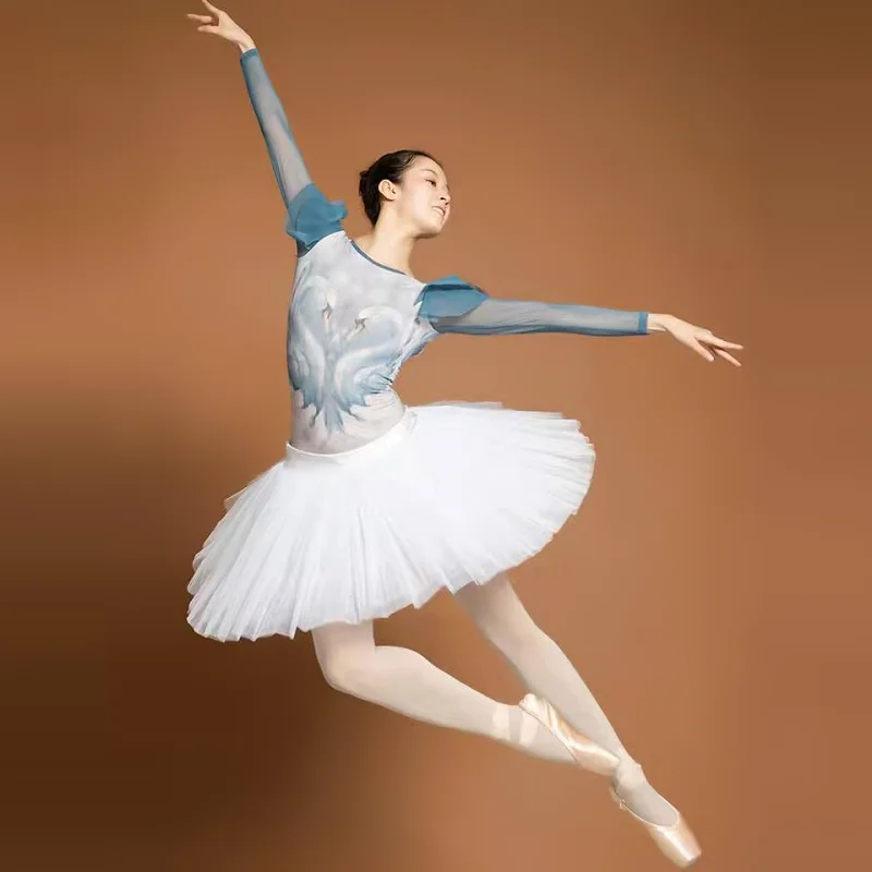 Classical Ballet Dancing Swan Lake Tutu White Black Adult Ballerina Professional Performance Hard Mesh Tulle Skirt With Briefs