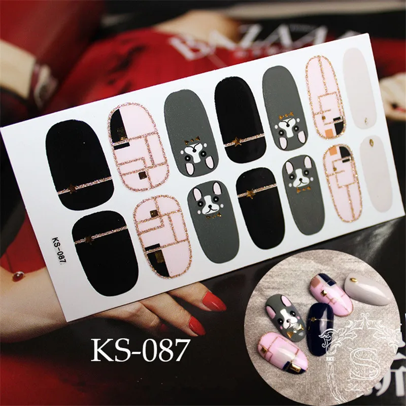 14 насадок/листов, блестящие накладки для ногтей, наклейки для ногтей, полоски, золотой блеск, 3D клей, полный дизайн ногтей, наклейки, маникюрные наборы, Прямая поставка - Цвет: KS-087