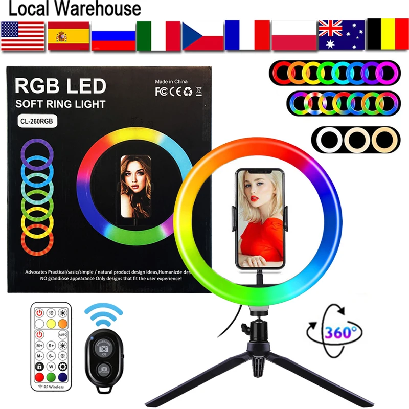 Кольцевой светильник Rgb 26 см светодиодный штатив для фотосъемки