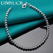 

URMYLADY 925 Sterling Silver 4mm Smooth Beads Bracelet Chain For Women Wedding Engagement Party Charm Fashion Jewelry