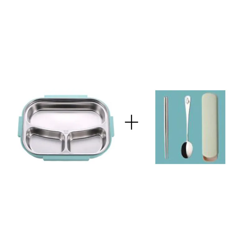 3 green-flatware-bag Ланч-бокс 304 из нержавеющей стали, Ланч-бокс для детей, серый набор сумок, Bento box, герметичная Термосумка для контейнеров с едой в японском стиле - Цвет: 3 green-flatware-bag