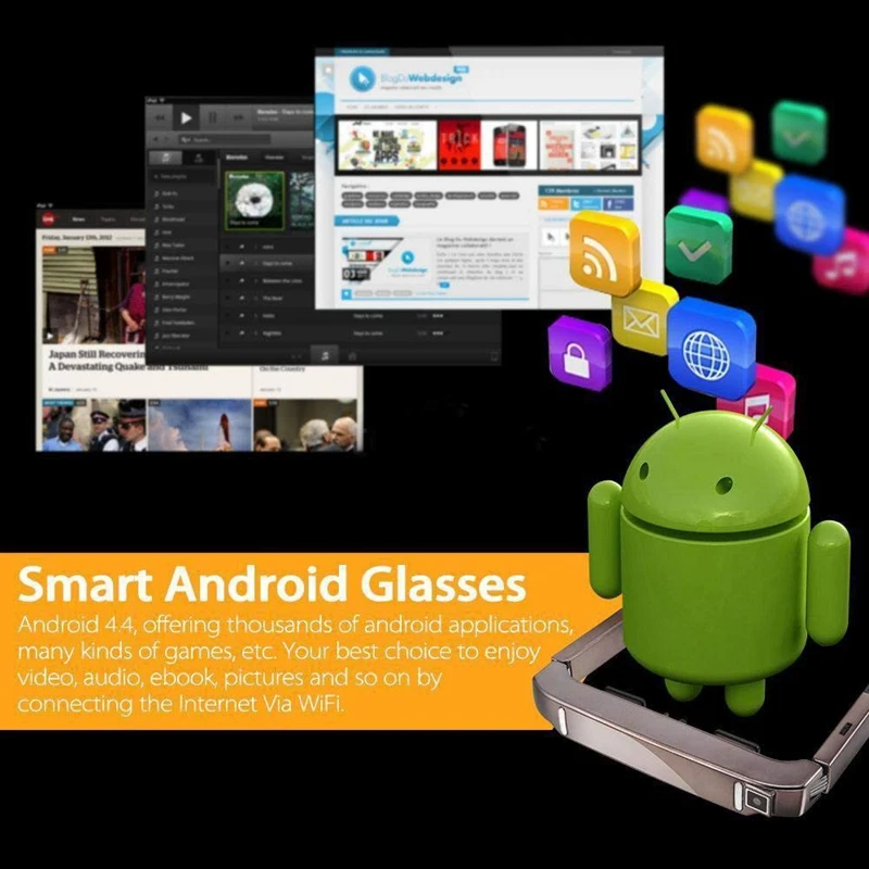 Лидер продаж-800 Смарт Android WiFi очки 80 дюймовый широкий экран Портативные видео 3D очки частный кинотеатр с камерой Bluetooth Me