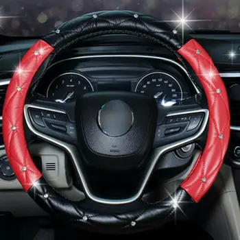 

Parts Steering Wheel Cover Car Interior Rhinestones Black+Red 15 Inches