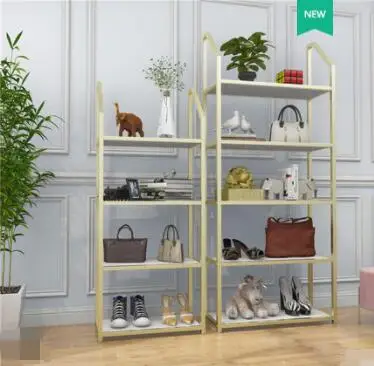 

Clothing store put bag shelf shoe rack display rack window multi-layer display rack simple gold women's shelf Clothing store, ba