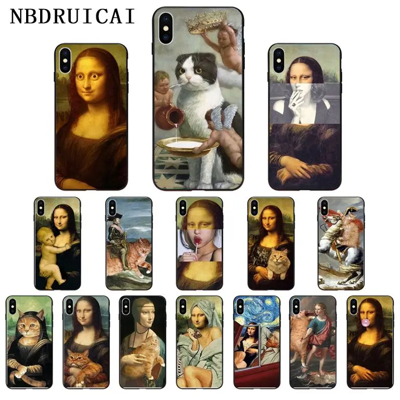 NBDRUICAI Забавный мультфильм да Винчи Мона Лиза ПЭТ Кот Чехол для телефона чехол iPhone