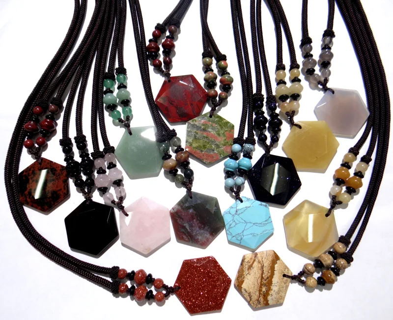 

30*34mm high quality natural stone tiger eye Turquoises Quartz crystal hexagon pendant for diy Jewelry making necklace wholesale
