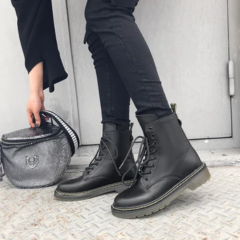 

Women's geuine leather lace-up flats ankle boots leisure soft comfortable short booties high quality punk boots shoes for women