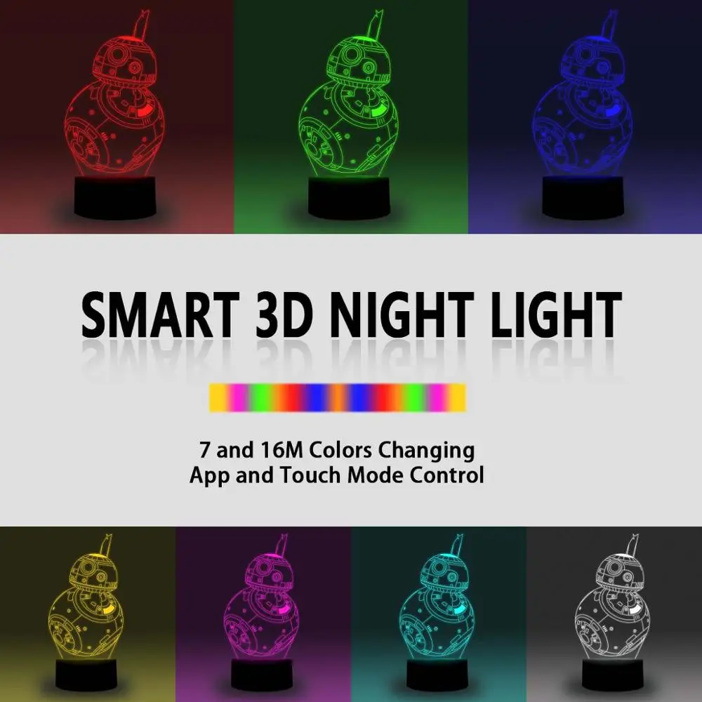 NiteApps 3D Звездные войны BB 8 ночник настольная иллюзия Лампа подарок на день