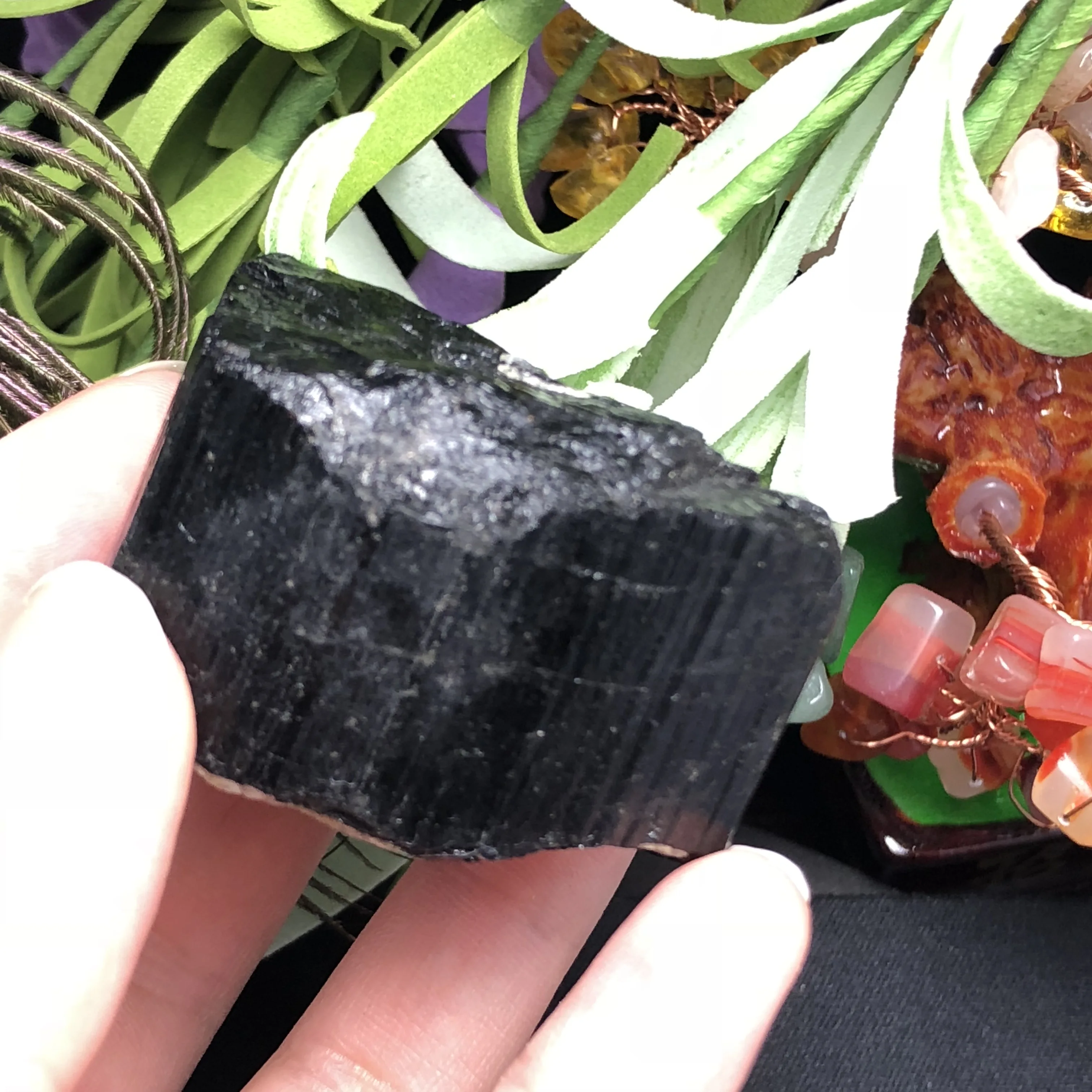 

Natural pure black tourmaline mineral block home decoration