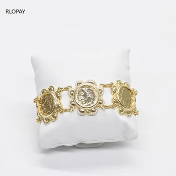 

New Arrival French Coin Bracelet In Gold Napoleon Figure Commemorative Bangle Bracelet for Women Flower Cuff Bracelets