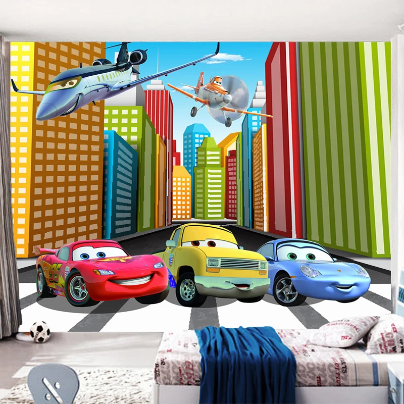 

Drop Shipping Custom Any Size Mural Wallpaper Cartoon Car Building Wall Painting Kids Background Wall Decor Waterproof Stickers