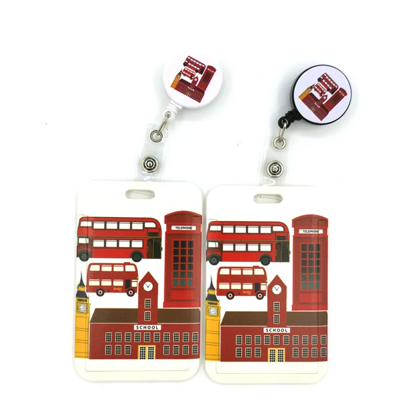 

England British Bus Cute Credit Card Cover Lanyard Bags Retractable Badge Reel Student Nurse Exhibition Enfermera Name Clips