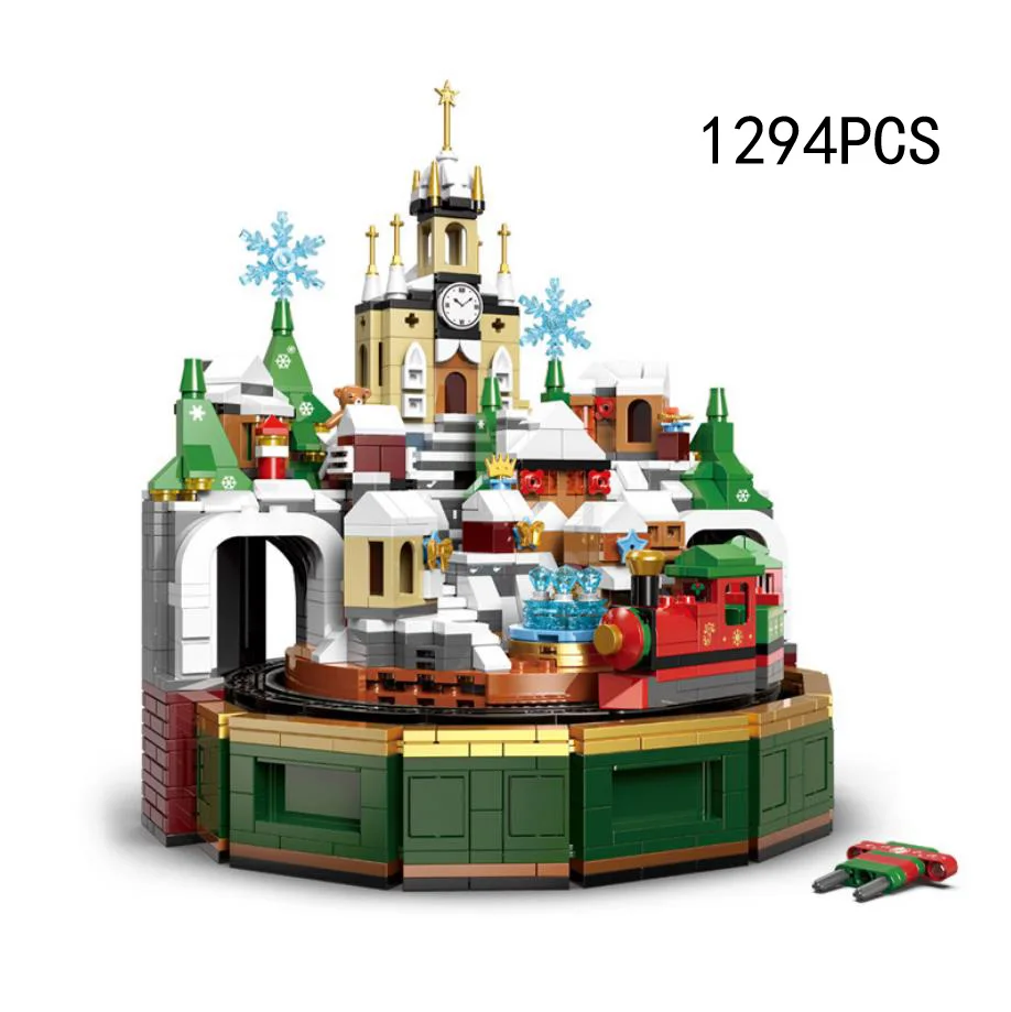 

Winter Snow Fairy Tale Christmas Castle Music Box Moc Building Block Assemble Bricks Steam Toys Collection For Xmas Gifts