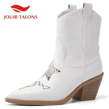 

JOUIR TALONS Vintafe Chelsea Ankle Women Boots Casual Pointed Toe Biling Slip-On Square Thick Heels 7 cm Autumn Female Shoes