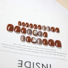 Ношение маникюрный патч готовая Алмазная сетка Красная Фея-многократное использование японский стиль разборки кончик ногтя 24 шт поддельные ногти