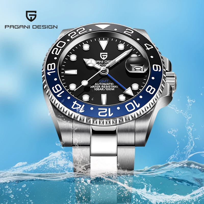 PAGANI DESIGN Top Brand GMT Watches Men Stainless Steel Automatic Waterproof Sports Mechanical Sapphire Watch Relogio Masculino
