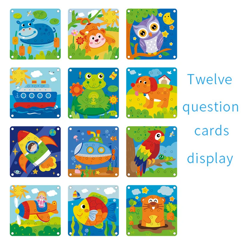 Children 3D Puzzle DIY Montessori Toys Wooden Mushroom Nail Color Shape Cognition Threading Games Multifunctional Jigsaw Board 3