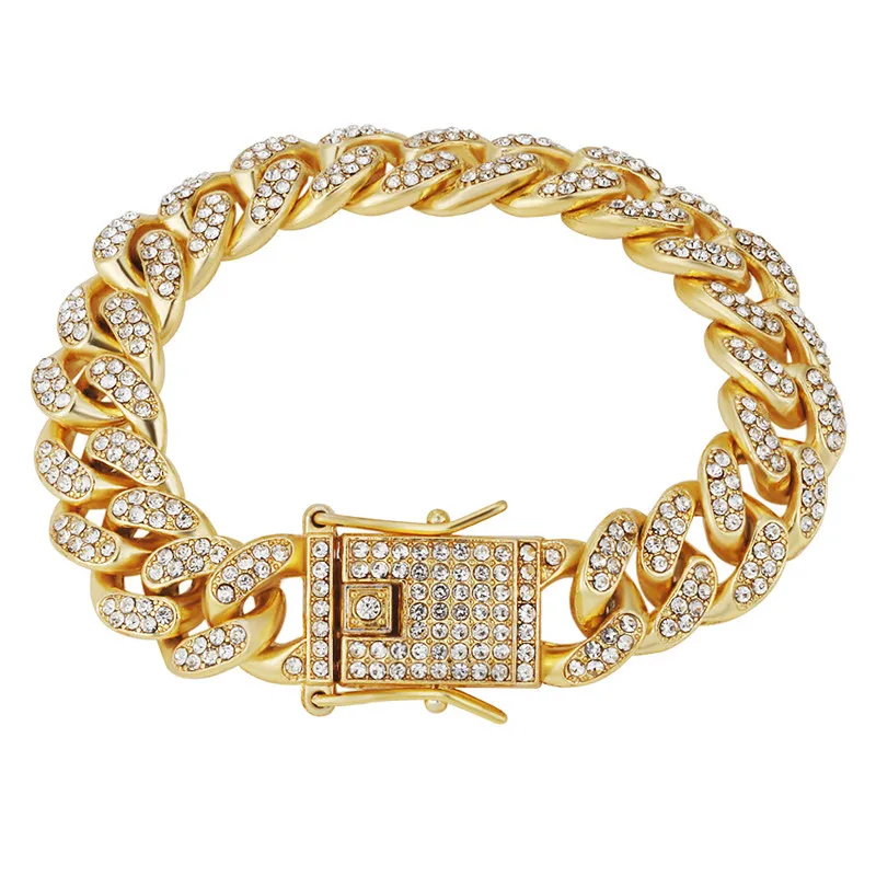 

2020 Gold Silver Color Bracelet Men Women Hip Hop Punk Style Bangle With Cuban Pave Clear Rhinestones Men Gift