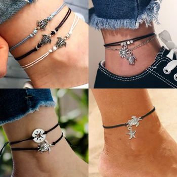 

Trendy Adjustable Sea Turtle Anklets for Women Bohemian Handmade Rope Charm Chain Ankle Bracelet Beach Party Female Foot Jewelry