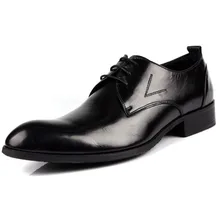 2019 New British Style Mens Pointed Toe Dress Shoes Genuine Leather Business Social Shoe Lace-up Men's Suit Shoes