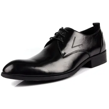 

2019 New British Style Mens Pointed Toe Dress Shoes Genuine Leather Business Social Shoe Lace-up Men's Suit Shoes