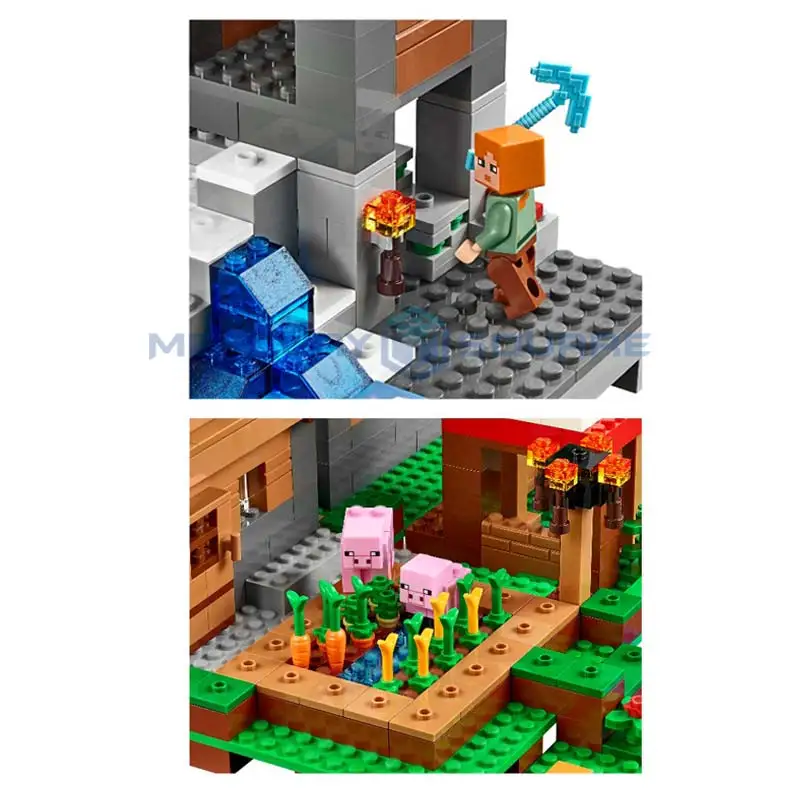 Big Village Building Blocks With Steve & Alex Action Figures Compatible My World Bricks Set Gifts Toys 21128 Big Village Building Blocks With Steve & Alex Action Figures Compatible My World Bricks Set Gifts Toys 21128
