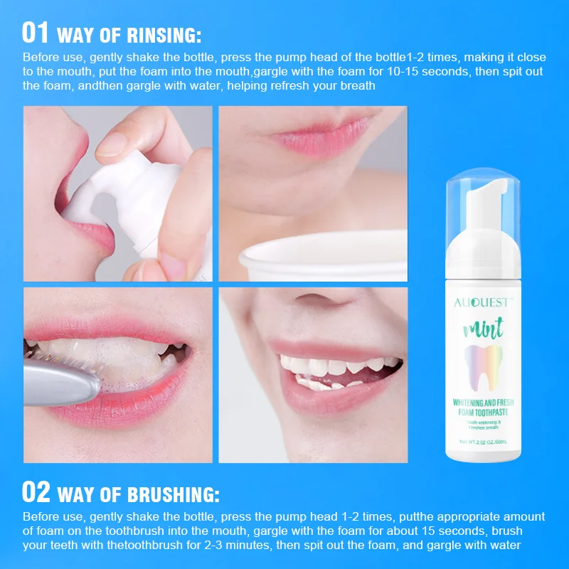 New Mint Mousse Foam Toothpaste Teeth Whitening Stain Removal Mouth Breathing Freshener Tooth Cleaning Care Toothpaste 60ml 5